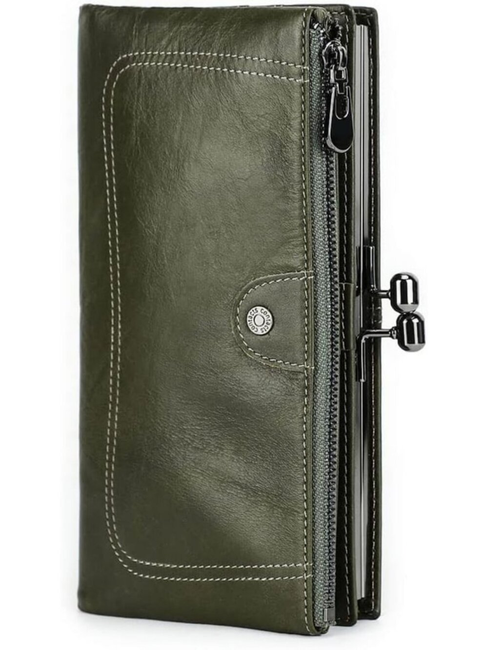 Vintage Leather Kiss Lock Purse for Women | RFID Bifold Wallet & Coin Clutch